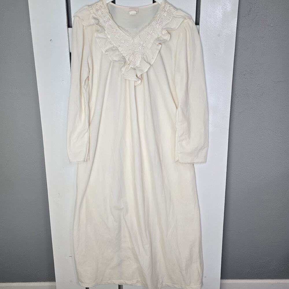 Adonna JC Penny's Ivory Nylon Poly Blend‎ Midi Nightgown Large Prairie Cottage